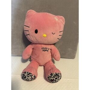 18" Hello Kitty Build A Bear Sanrio Pink Leopard Print paws Plush Winking NO Bow